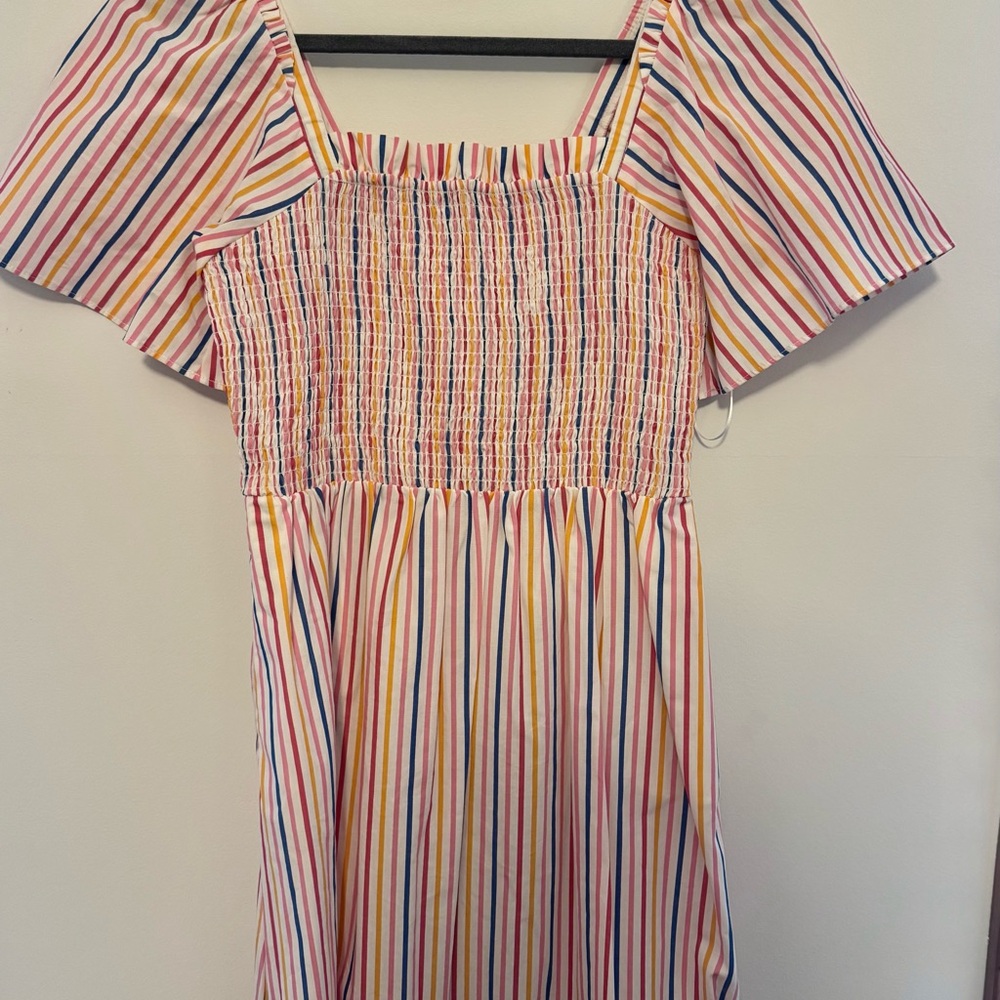 Draper James Multicolor Stripe Smocked Top — Pink, Yellow & Navy